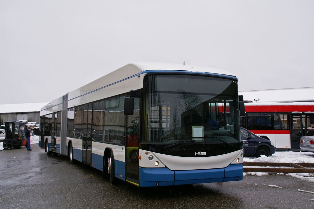 Hess Trolleybus auf dem Parkplatz bei der Firma Hess. Der Trolleybus wurde fr die Ablieferung bereitgemacht. Die Aufnahme stammt vom 23.03.2007.