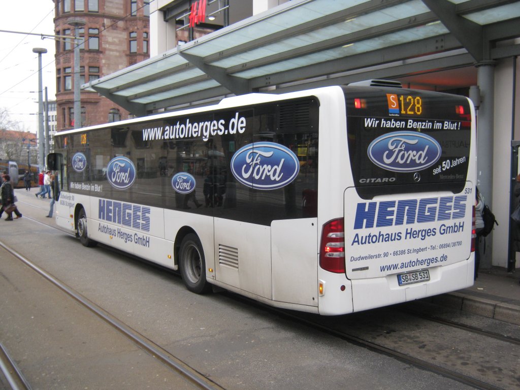 Hier ist einer der 8 neuen Citaro Busse zu sehen. Die Fahrzeuge sind seit Dezember 2010 im Einsatz.Das Foto habe ich am 19.02.2011 in Saarbrcken am Hauptbahnhof gemacht.