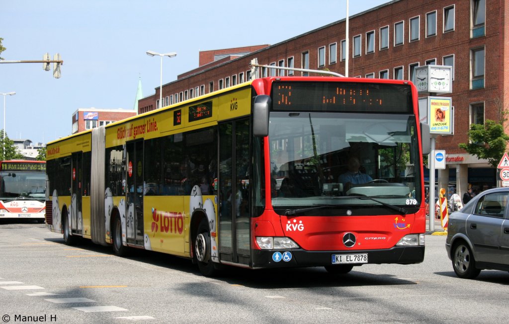 KVG 878 (KI EL 7878) am HBF Kiel, 1.7.2010.
Der Bus wirbt fr Lotto.