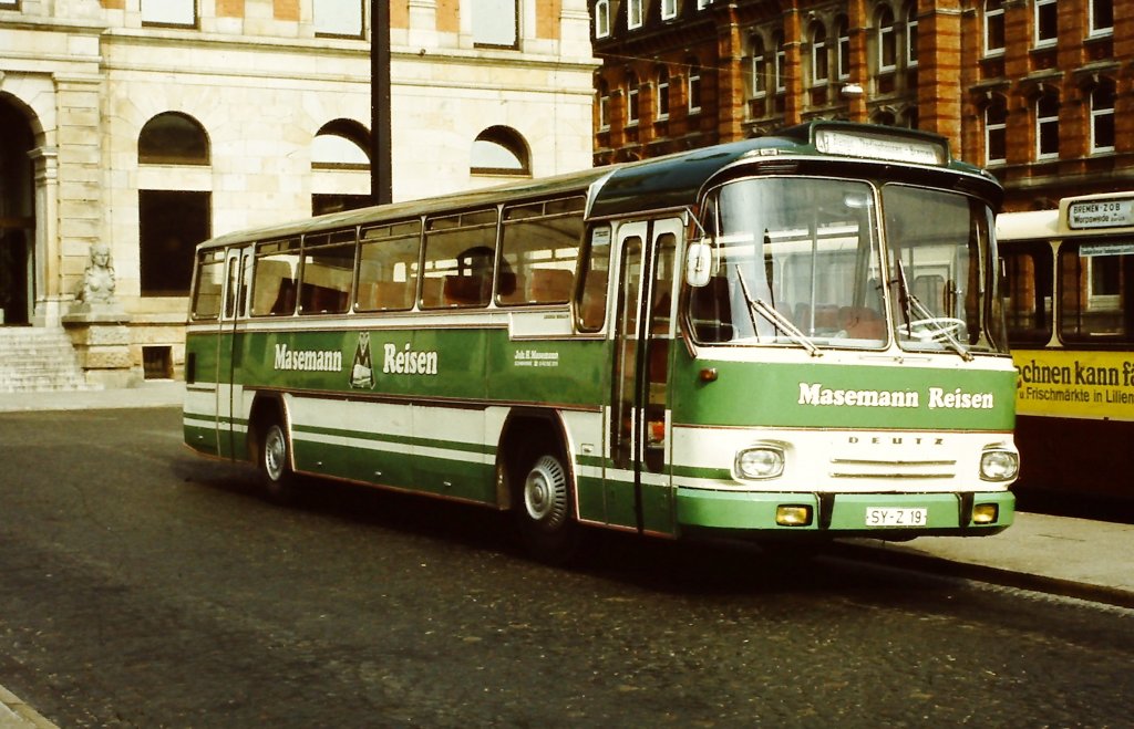 Magirus-Deutz im Liniendienst von Bremen Richtung Süden Ende April 1980.