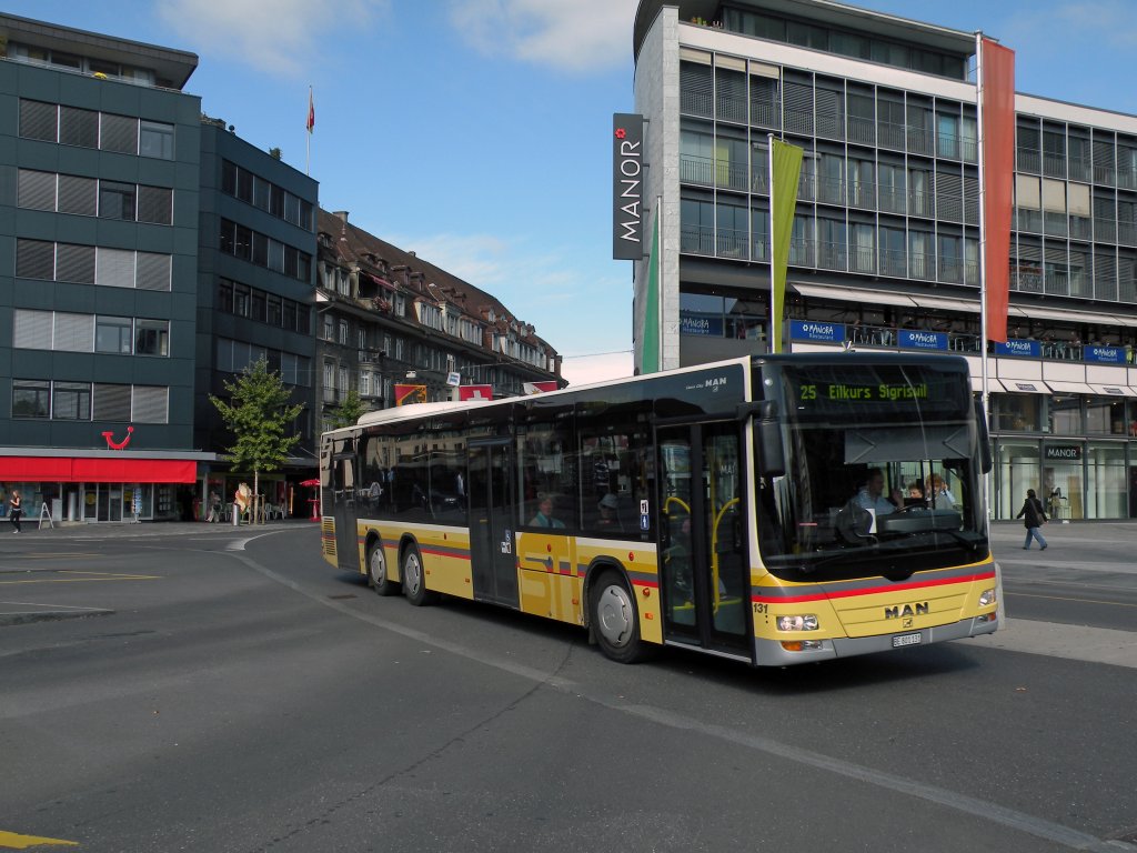 MAN Bus mit der Betriebsnummer 131 auf der Linie 25 am Bahnhof in Thun. Die Aufnahme stammt vom 12.10.2011.