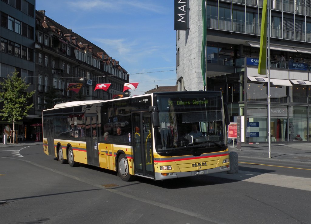 MAN Bus mit der Betriebsnummer 131 auf der Linie 25 am Bahnhof in Thun. Die Aufnahme stammt vom 12.10.2011.