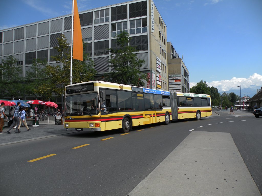 MAN Bus mit der Betriebsnummer 73 auf der Linie 5 am Bahnhof Thun. Die Aufnahme stammt vom 04.08.2012.