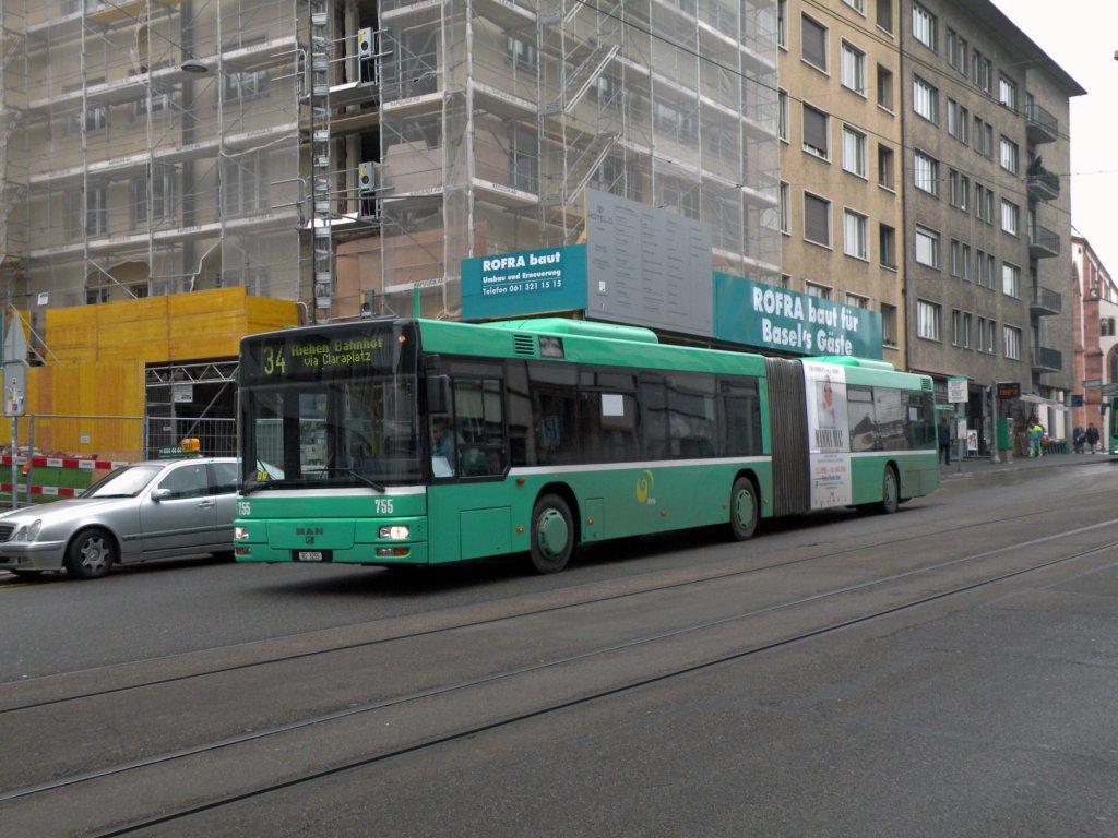 MAN Bus mit der Betriebsnummer 755 fhrt Richtung Schifflnde auf der Linie 34. Die Aufnahme stammt vom 17.02.2010.