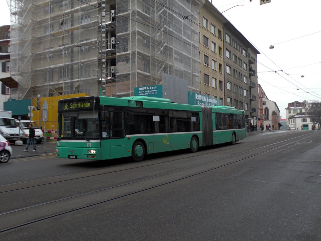 MAN Bus mit der Betriebsnummer 770 fhrt Richtung Schifflnde auf der Linie 36. Die Aufnahme stammt vom 17.02.2010.