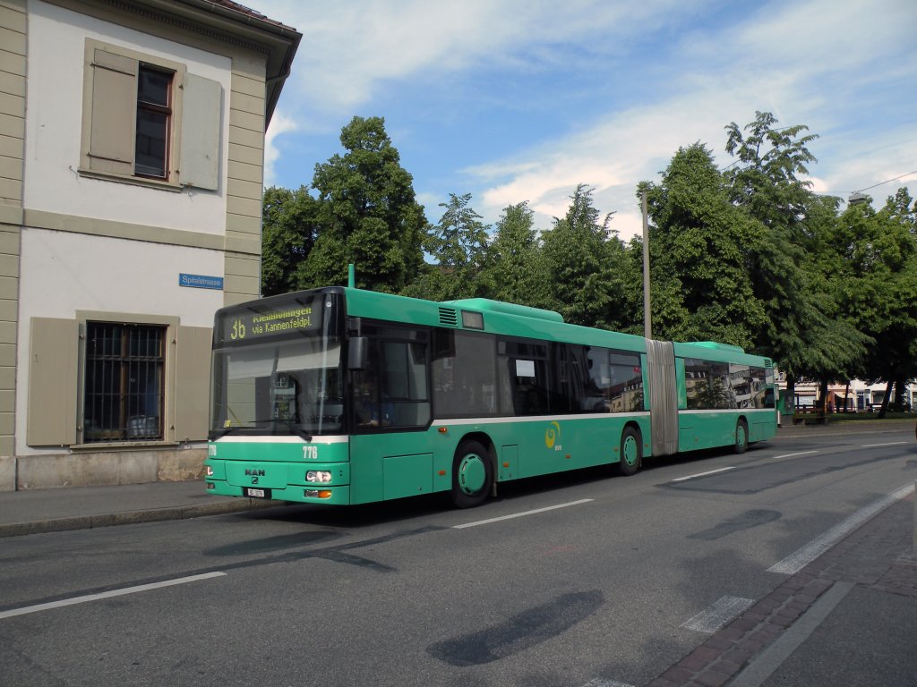 MAN Bus mit der Betriebsnummer 776 auf der Linie 36 beim Universitätsspital in Basel. Die Aufnahme stammt vom 22.05.2011
