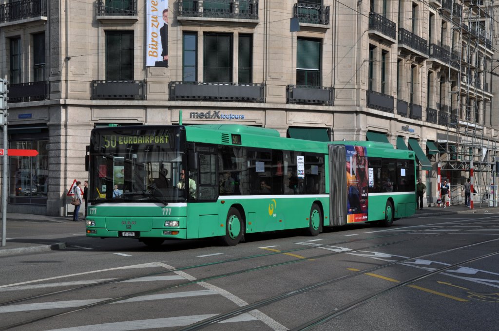 MAN Bus mit der Betriebsnummer 777 auf der Linie 50 unterwegs zu Euroaitport. Die Aufnahme stammt vom 27.03.2012.