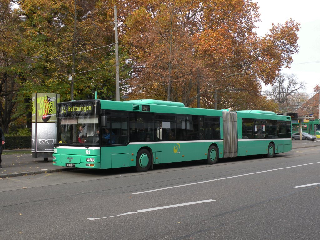 MAN Bus mit der Betriebsnummer 783 auf der Linie 34 am Schützenhaus. Die Aufnahme stammt vom 05.11.2011.