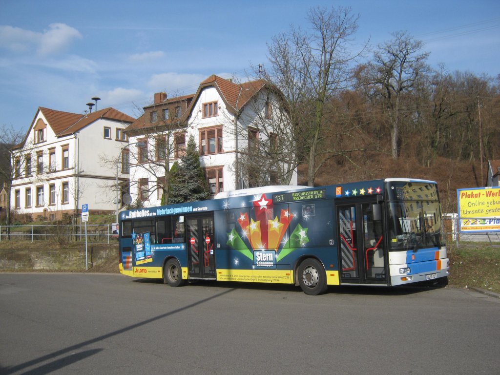 MAN Bus von Saarbahn und Bus in Saarbrcken Brebach. Die Aufnahme des Foto habe ich am 24.03.2012 gemacht.