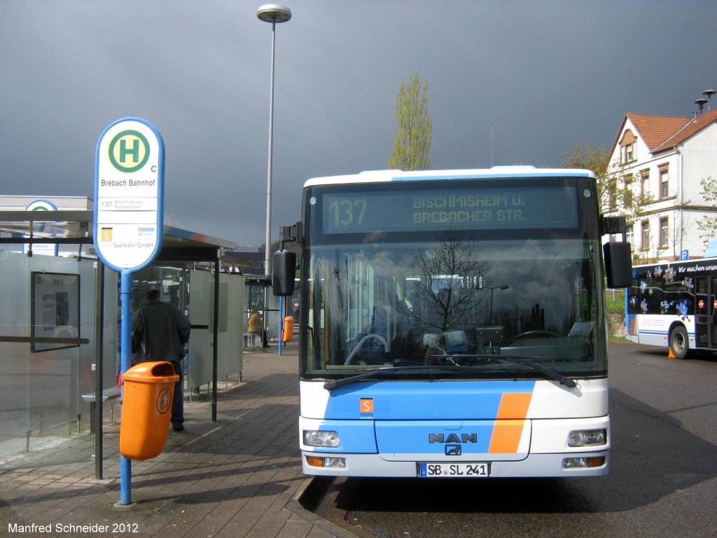 MAN Bus von Saarbahn und Bus in Saarbrcken-Brebach. Das Bild habe ich im April 2012 gemacht.