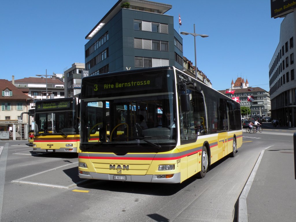 MAN Bus der STI mit der Betriebsnummer 130 am Bahnof Thun. Die Aufnahme stammt vom 18.05.2011.