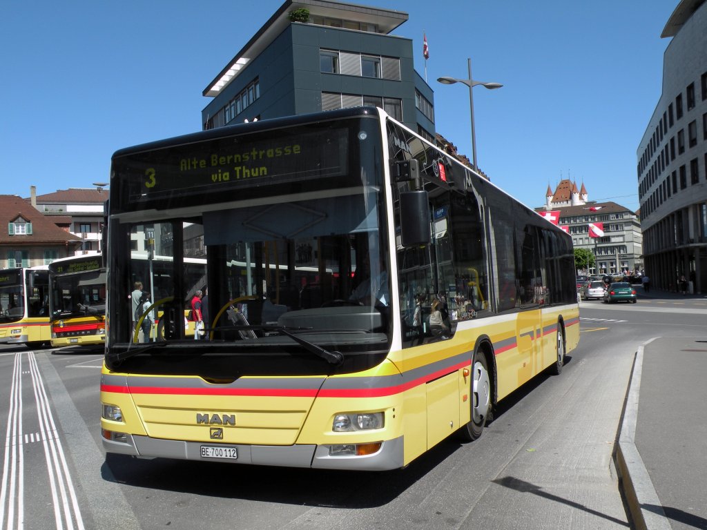 MAN Bus der STI mit der Betriebsnummer 112 am Bahnof Thun. Die Aufnahme stammt vom 18.05.2011.