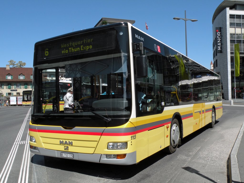 MAN Bus der STI mit der Betriebsnummer 115 am Bahnof Thun. Die Aufnahme stammt vom 18.05.2011.