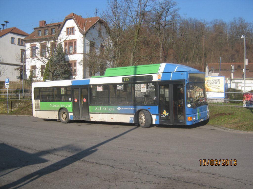 MAN Gas Bus von Saarbahn und Bus an der Haltestelle Brebach Bahnhof.Das Bild habe ich am 15.03.2013 gemacht.