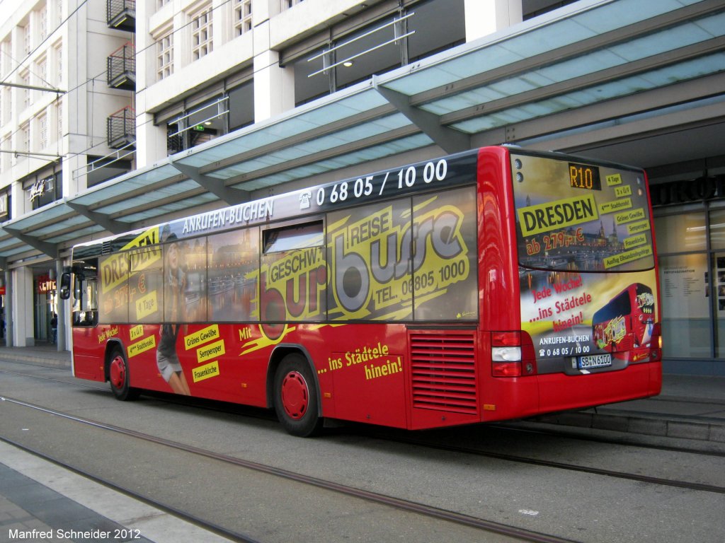 MAN Lions City der Firma Bur Reisen. Das Foto habe ich im Mrz 2012 in Saarbrcken gemacht.