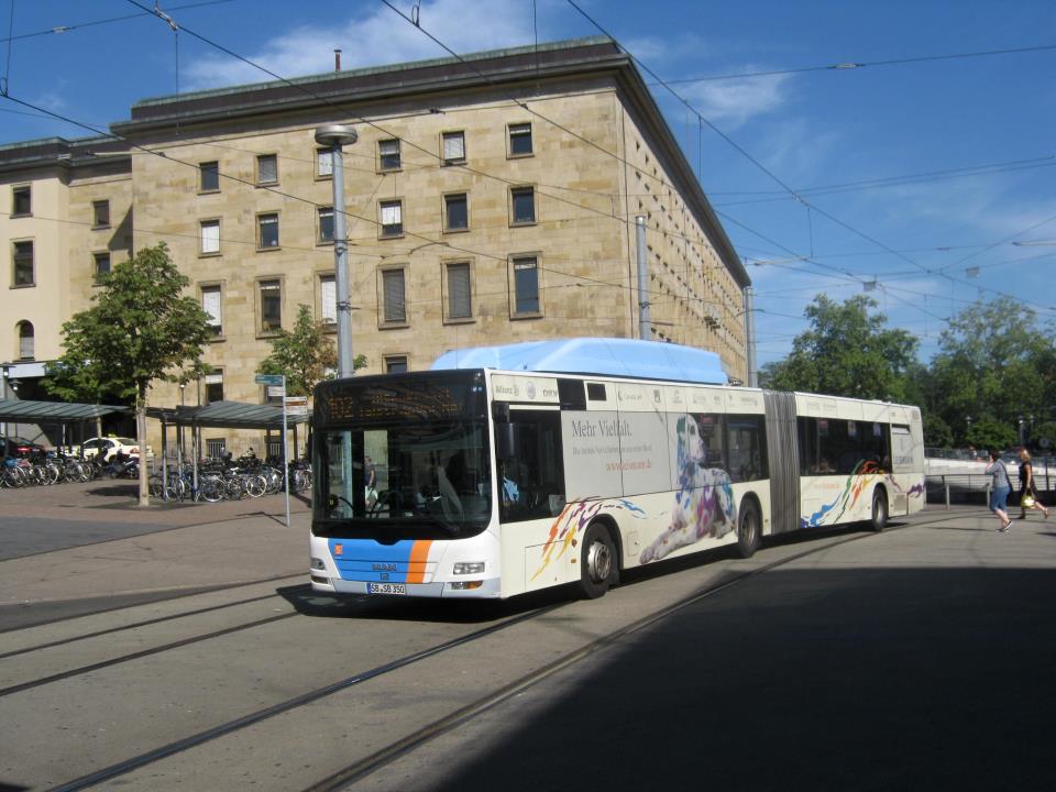 MAN Lions City Gelenkbus am Saarbrcker Hauptbahnhof.Das Bild habe ich im August 2012 gemacht.