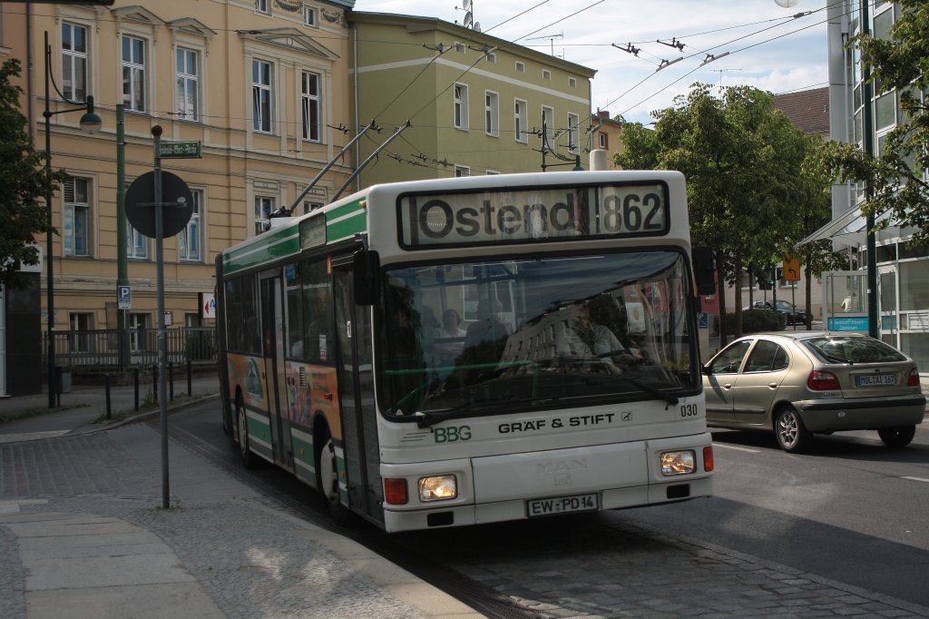 MAN NGE 152, Obus 030 der BBG-Eberswalde am 19.05.2011 in Eberswalde (Stadt).
