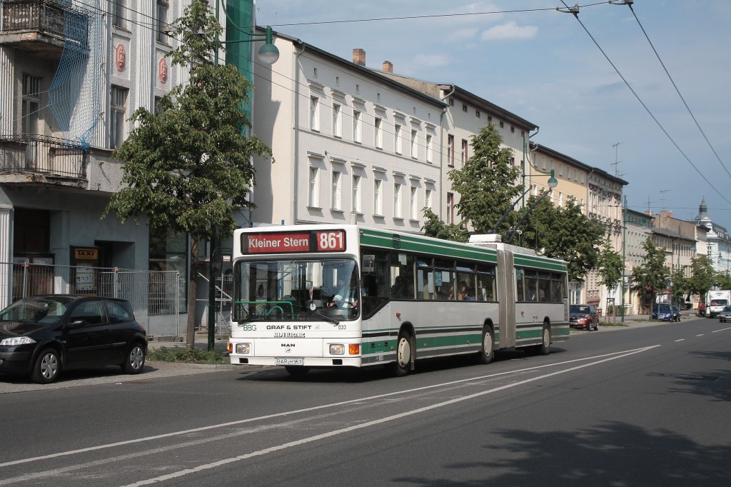 MAN NGE 152, Obus 033 der BBG-Eberswalde am 19.05.2011 in Eberswalde (Stadt).
