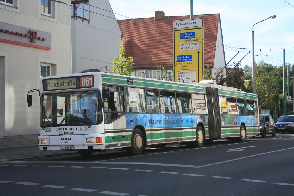 MAN NGE 152, Obus 034 der BBG-Eberswalde am 20.08.2011 in Eberswalde. 

