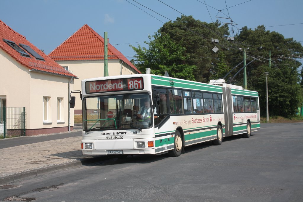 MAN NGE 152, Obus 038 der BBG-Eberswalde am 21.05.2011 in Nordend.