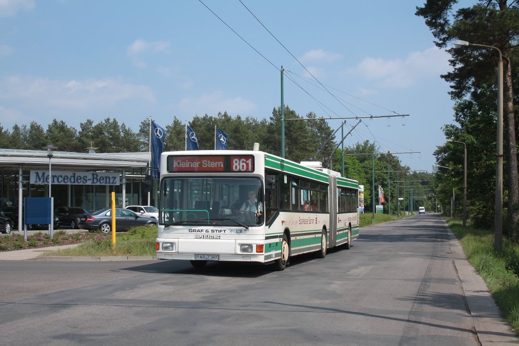 MAN NGE 152, Obus 038 der BBG-Eberswalde am 21.05.2011 in Nordend.