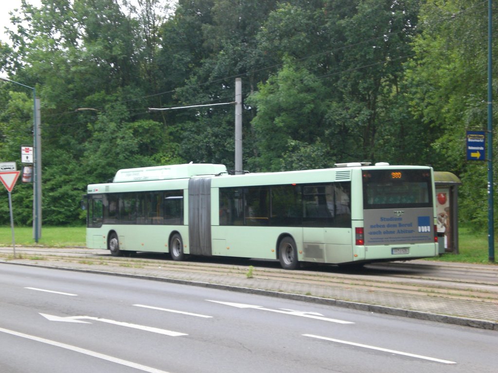 MAN Niederflurbus 2. Generation auf der Linie 980 nach Seefichten an der Haltestelle Messegelnde.
