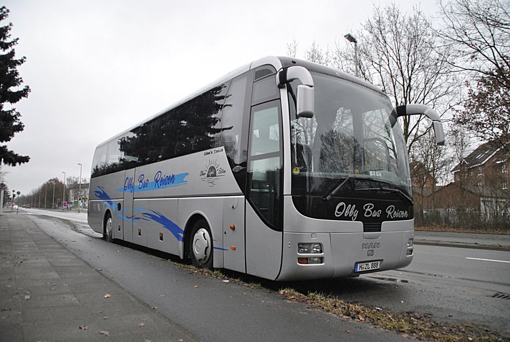 MAN Reisebus, in Hannover/Kugelfangtrift. Foto vom 23.01.2011.