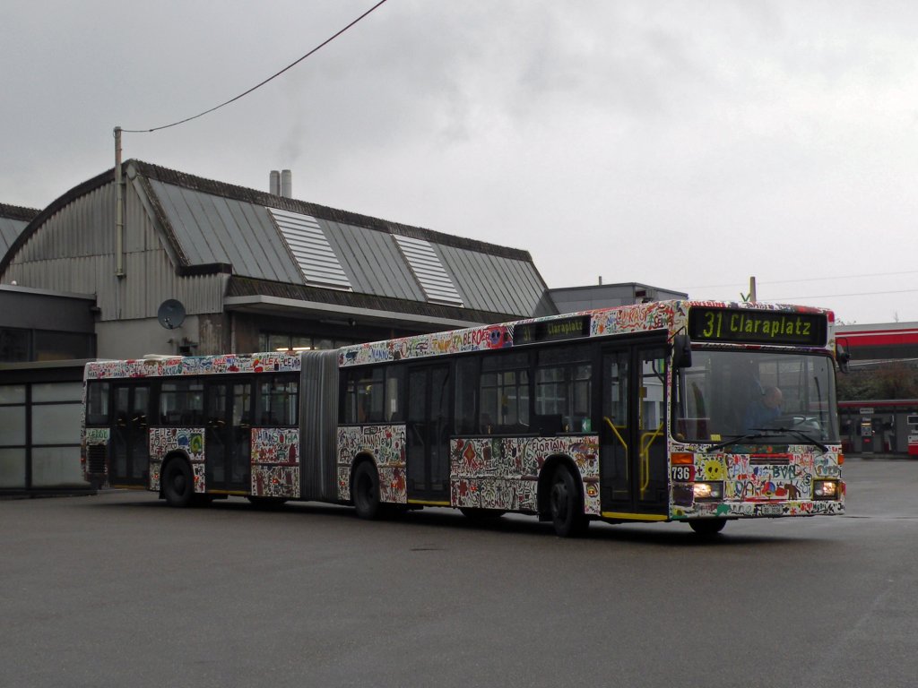 Mercedes Bus 736 auf der Buslinie 31 auf dem Hof der Garage Rankstrasse. Die Aufnahme stammt vom 25.01.2010.