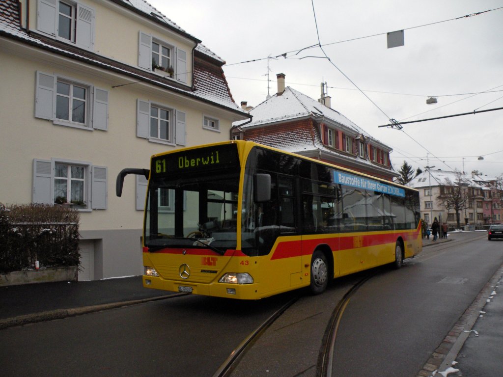 Mercedes Citaro der BLT mit der Betriebsnummer 43 an der Neuweilerstrasse. Die Aufnahme stammt von 31.01.2010.