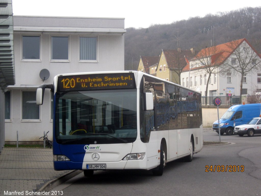 Mercedes Citaro Bus an der Haltestelle Saarbrcken-Brebach Bahnhof. Das Foto habe ich am 24.03.2013 gemacht.