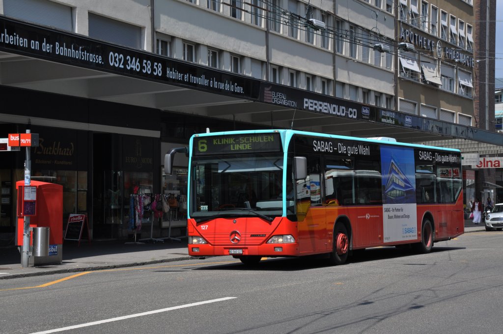 Mercedes Citaro mit der Betriebsnummer 127 auf der Linie 6 beim Guisanplatz. Die Aufnahme stammt vom 24.05.2012.
