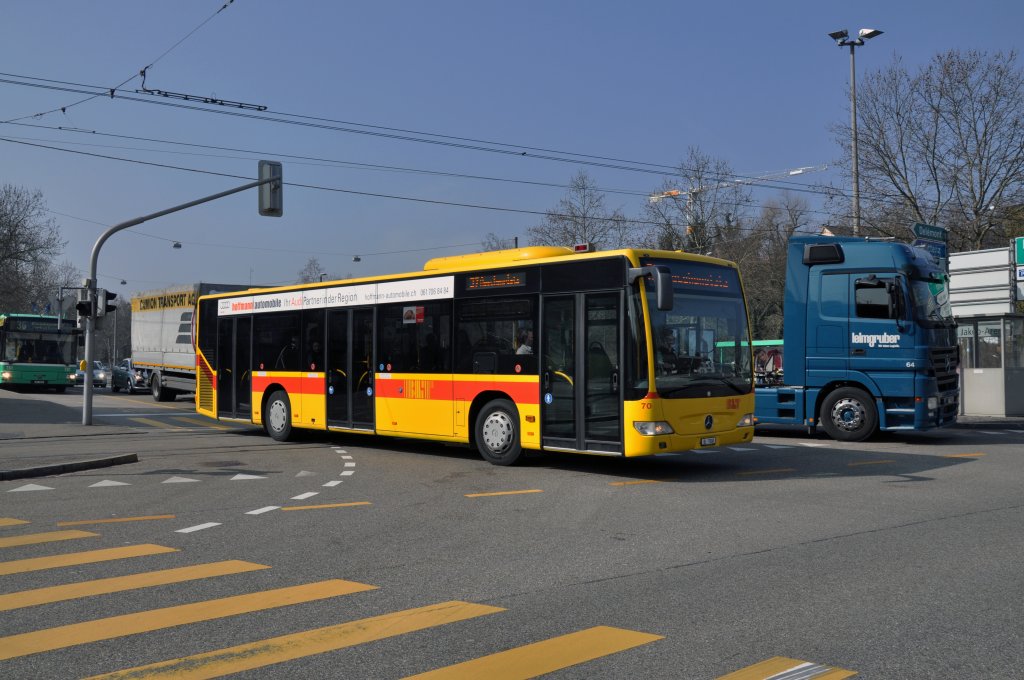 Mercedes Citaro mit der Betriebsnummer 70 auf der Linie 37 fhrt von der Haltestelle St. Jakob Richtung Aeschenplatz. Die Aufnahme stammt vom 13.03.2012.

