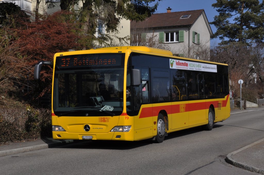 Mercedes Citaro mit der Betriebsnummer 73 auf der Linie 37 fhrt Richtung Bottmingen. Die Aufnahme stammt vom 12.03.2012.
