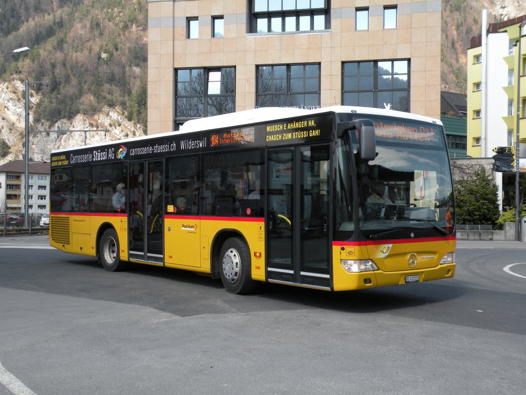 Mercedes Citaro der Post auf der Linie 104 kurz vor dem Bahnhof Interlaken Ost. Die Aufnahme stammt vom 18.04.2013.