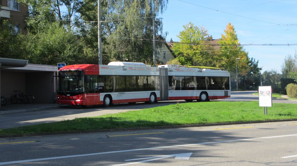 Mit Hilfsantrieb (Baustelle) erreicht Stadtbus Nr. 103 am 20.9.2012 die Endstation Oberwinterthur.