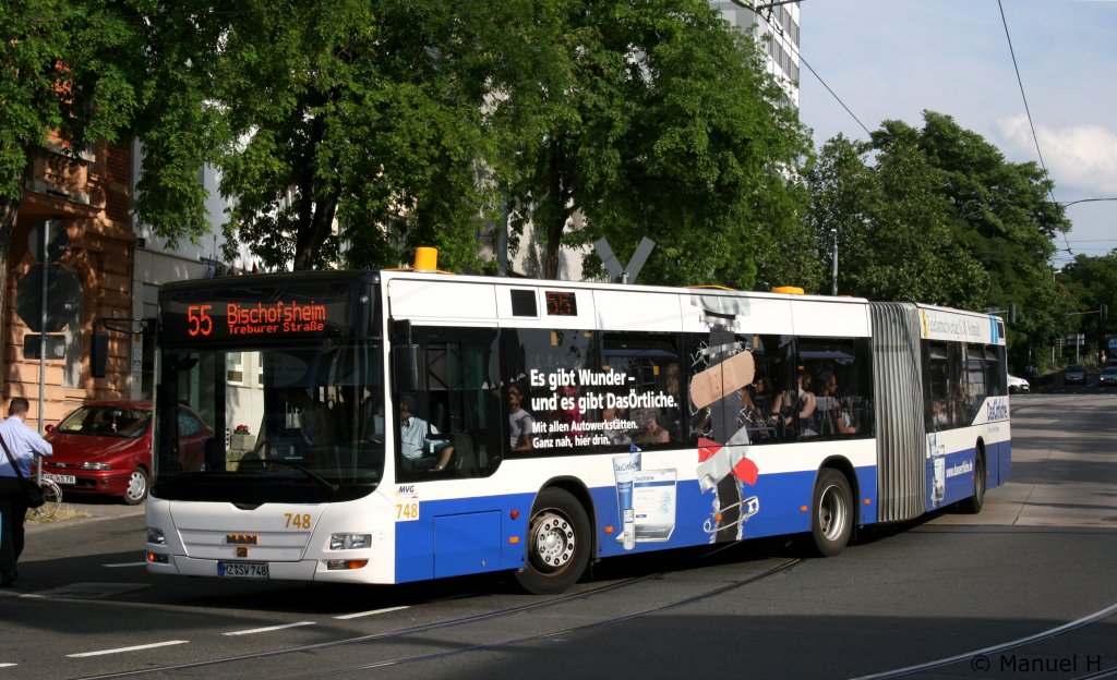 MVG 748 (MZ SW 748).
Der Bus macht Werbung fr Das rtliche.
Mainz HBF, 30.6.2010.