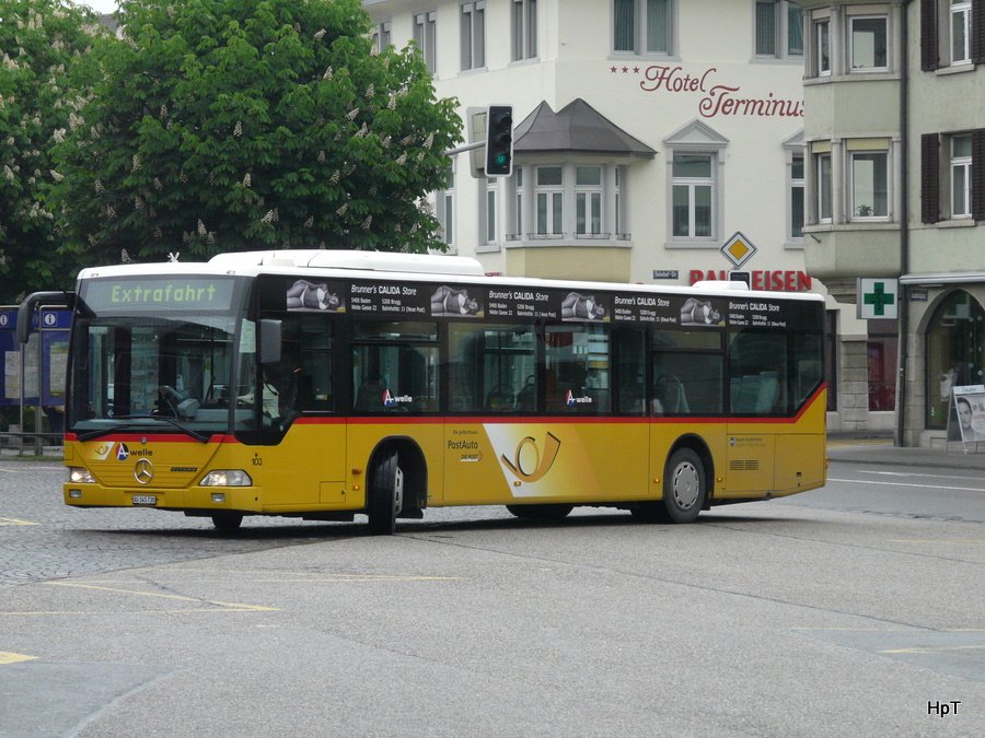 Postauto - Mercedes Citaro AG 345738 bei den Bushaltestellen beim Bahnhof Brugg am 20.05.2010
