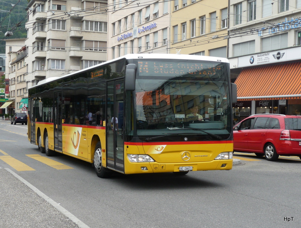 Postauto - Mercedes Citaro  BE 26611 unterwegs auf der Linie 74 in der Stadt Biel am 05.08.2011