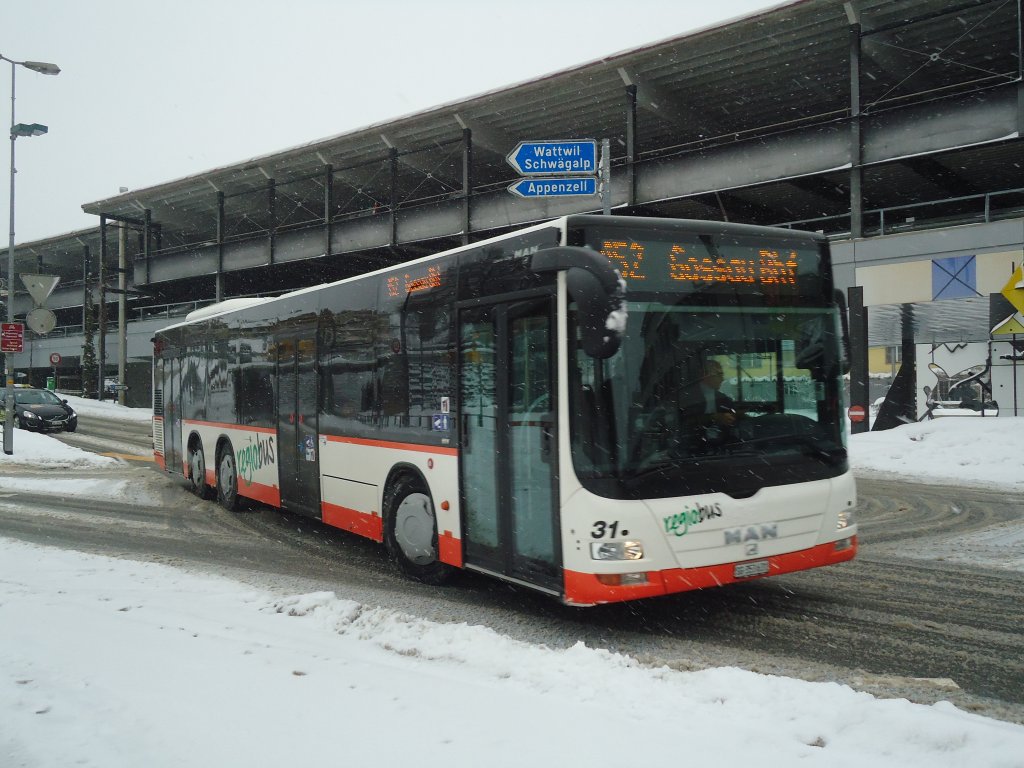 Regiobus, Gossau - Nr. 31/SG 353'631 - MAN am 15. Februar 2012 beim Bahnhof Herisau