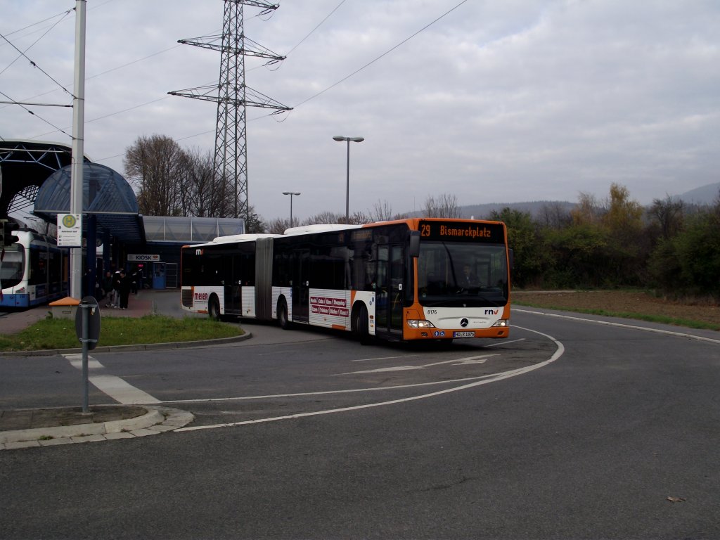 RNV Mercedes Benz Citaro G macht sich in Rohrbach Sd auf den Weg nach Heidelberg am 18.11.11 auf der Linie 29 