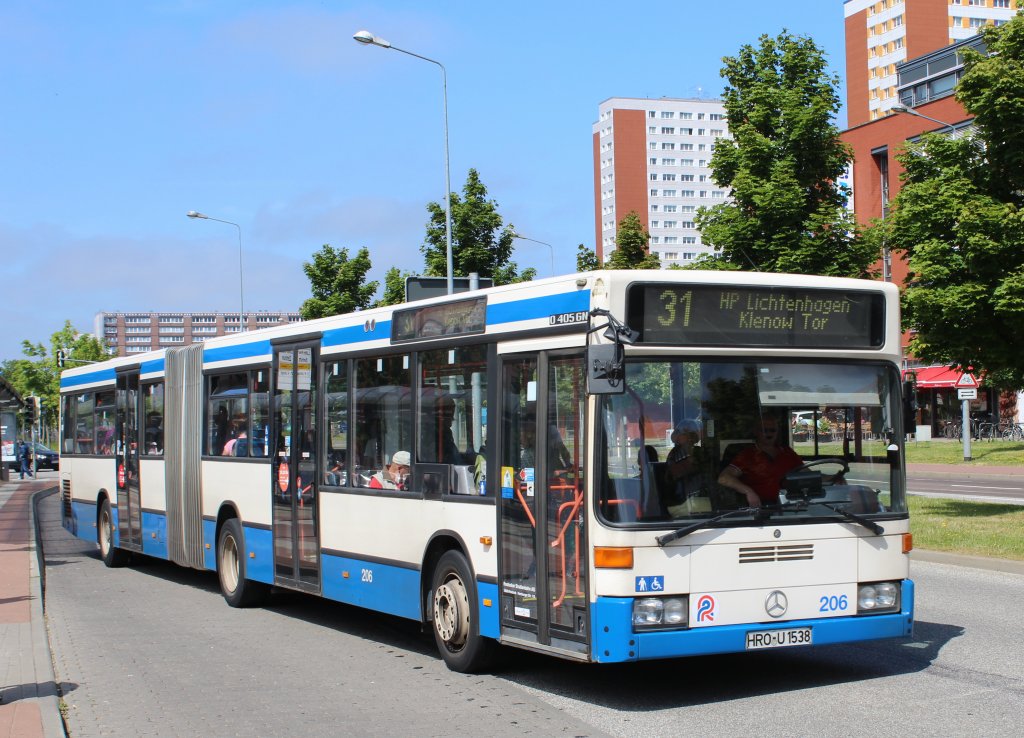 Rostock RSAG Buslinie 31 (Mercedes-Gelenkbus 206) Ltten Klein Zentrum am 16. Juli 2013.