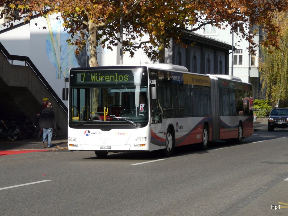 RVBW - MAN Lion`s City Bus Nr.158  AG 347051 unterwegs auf der Linie 7 in Baden am 20.11.2009