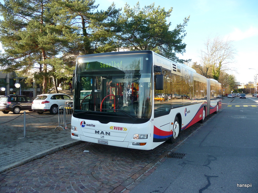 RVBW - MAN Lion`s City  Nr.306  AG  459046 unterwegs auf der Linie 7 in Wettingen am 29.12.2012
