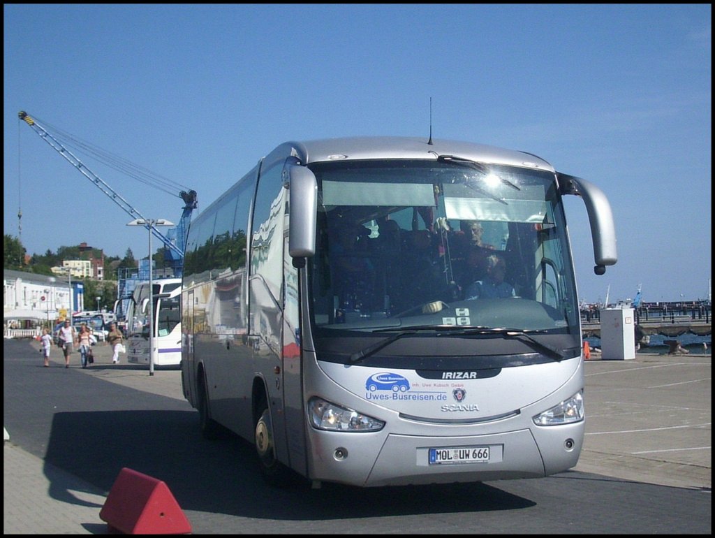 Scania Irizar von Uwes-Busreisen aus Deutschland im Stadthafen Sassnitz am 02.09.2012