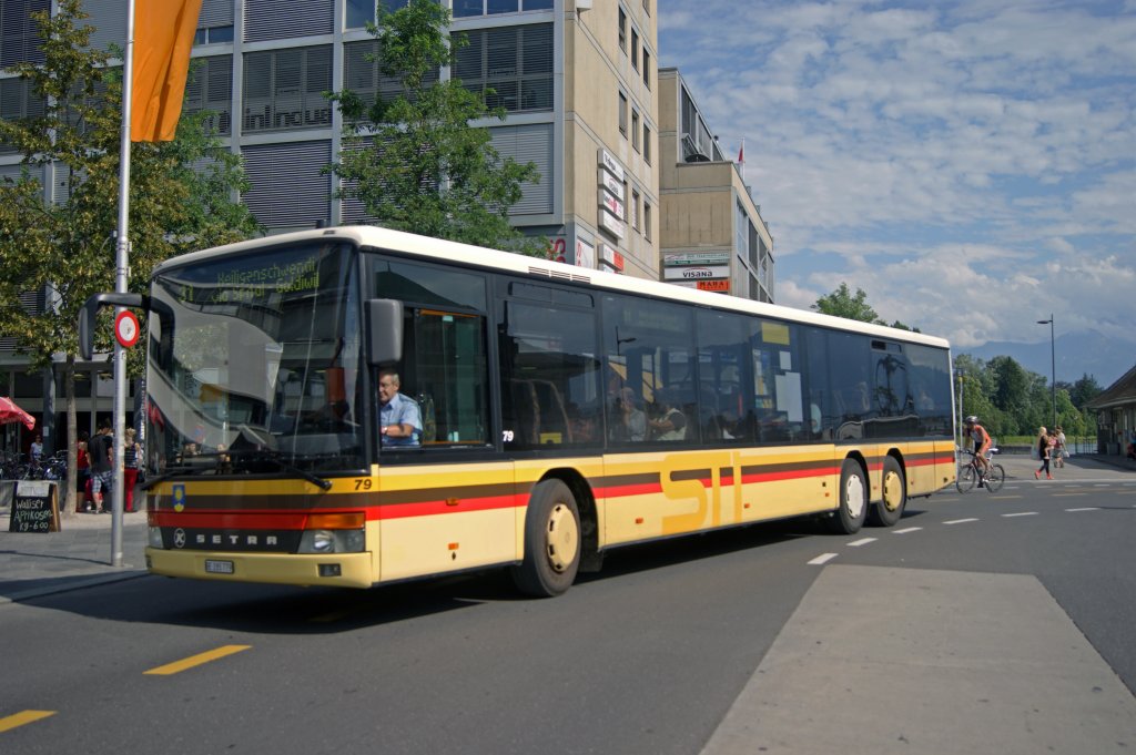 Setra Bus mit der Betriebsnummer 79 auf der Linie 31 Richtung Heiligenschwendi unterwegs. Die Aufnahme stammt vom 04.08.2012.