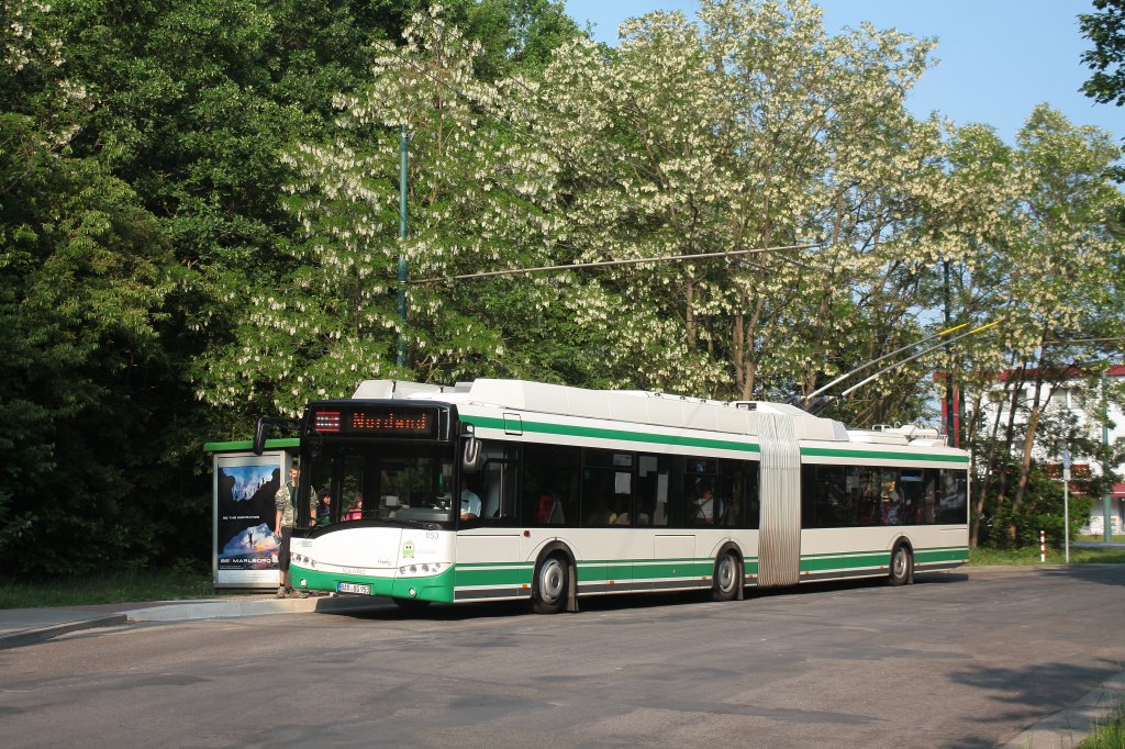 Solaris Trollino 18AC, Obus 053 der BBG-Eberswalde in Nordend am 21.05.2011