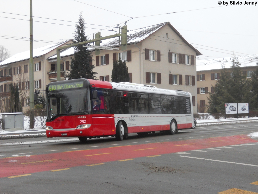 Stadtbus Winterthur Nr. 292 (Solaris Urbino 12) am 7.2.2012 beim Bhf. Oberwinterthur.