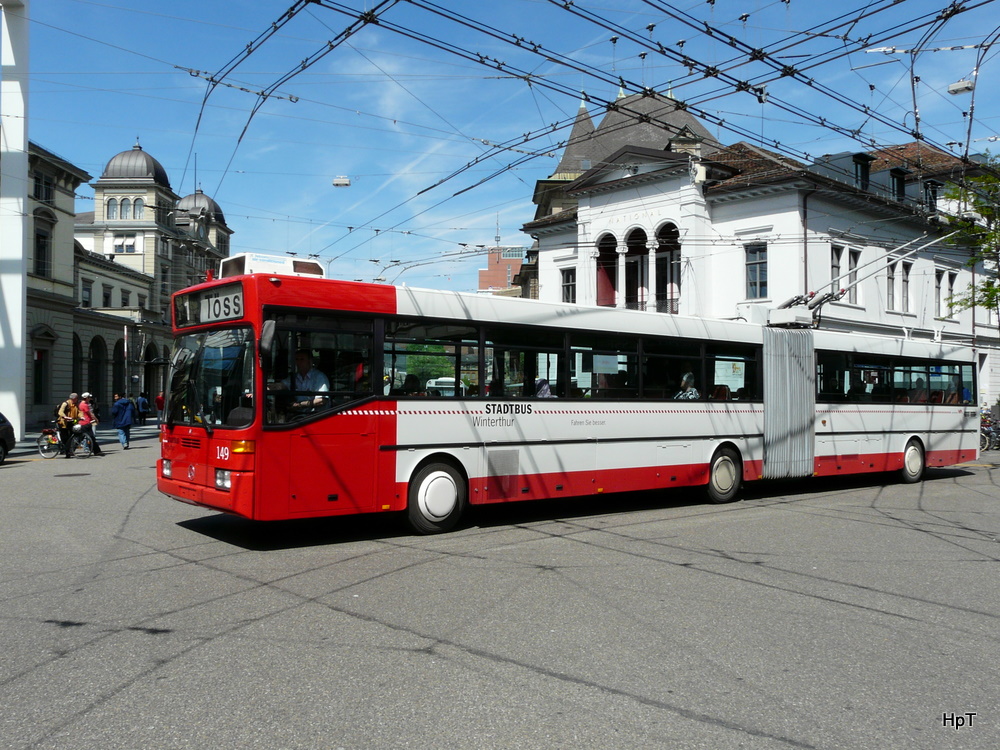 Stadtbus Winterthur - Trolleybus Mercedes O 405 GTZ  Nr.149 unterwegs auf der Linie 1 in Winterthur am 11.05.2010