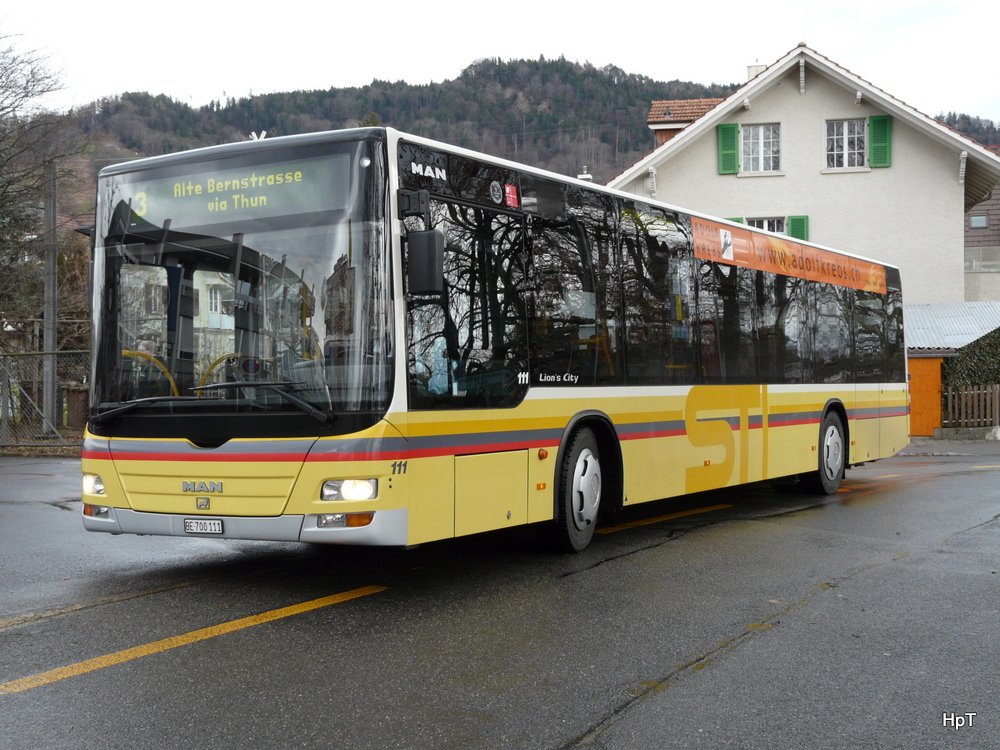 STI - MAN Lion`s City Nr.111  BE 700111 unterwegs auf der Linie 3 in der Stadt Thun am 21.03.2010