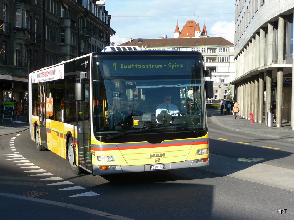 STI - MAN Lion`s City Nr.121 BE 700121 unterwegs auf der Linie 1 in Thun am 19.11.2010